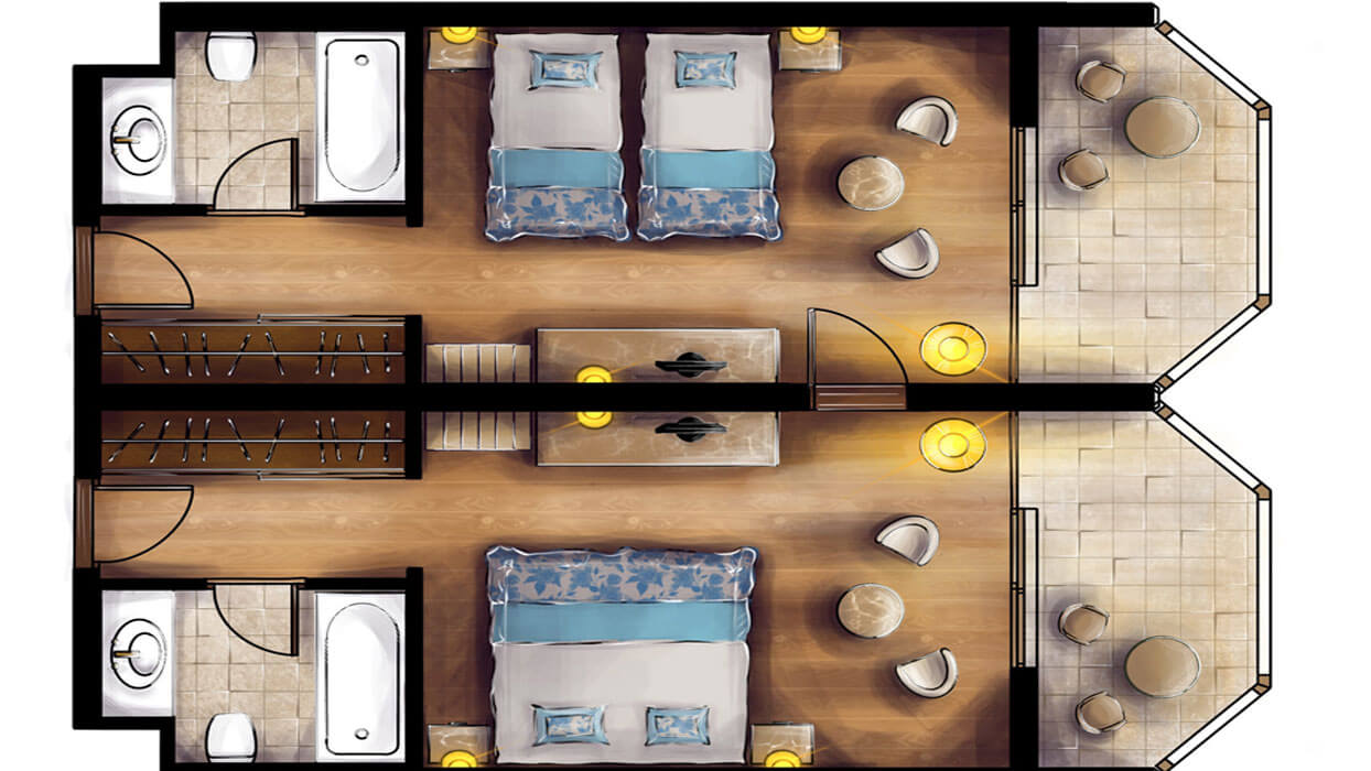 Hotel Xanadu Resort - projekt pokoju rodzinnego bungalow z dwoma łazienkami